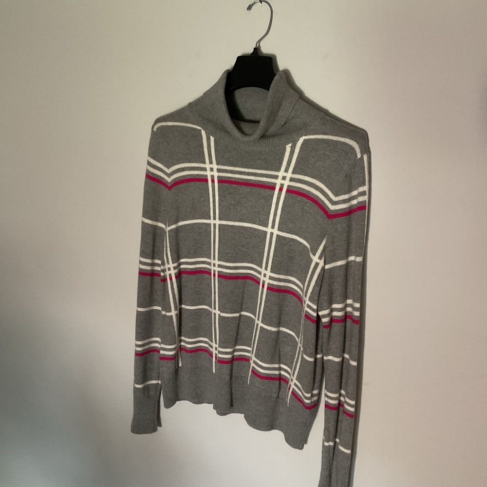 Banana Republic Gray Turtleneck Sweater with Red and White Stripes